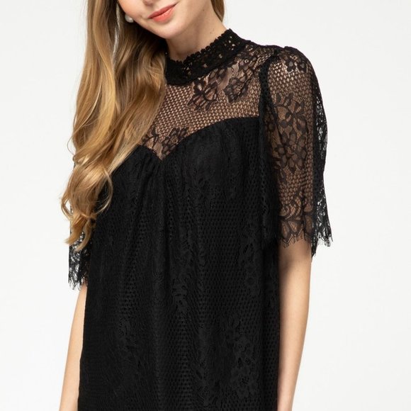 Entro Black High Neck Crochet Lace Top - Picture 4 of 14